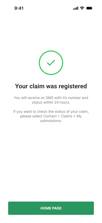 Claim registration confirmation