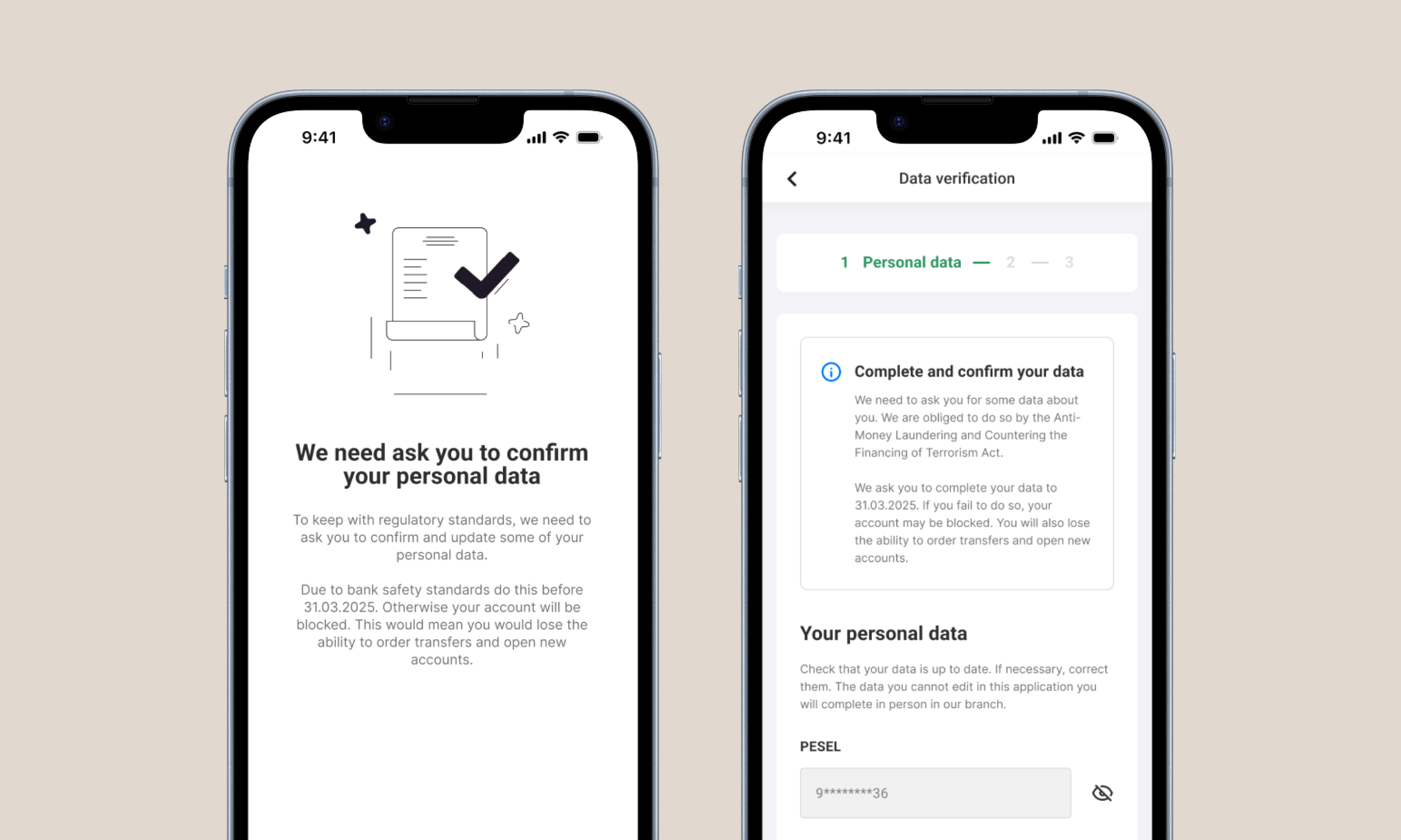 KYC verification screens in digital banking